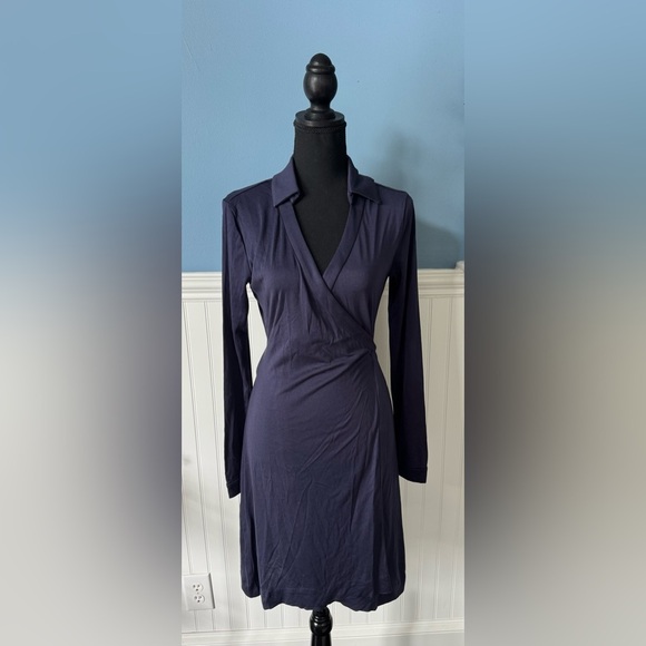NWT Quince 100% Silk Jersey Mini Wrap Dress ~ Navy ~ Large - Picture 7 of 12